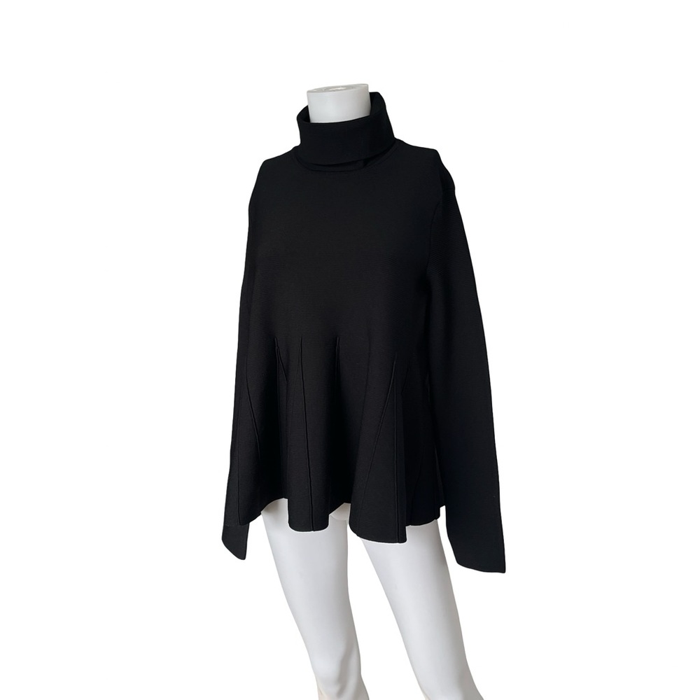 Cinq A Sept Essone Black Knit Top Turtleneck Peplum Pullover Womens Size Large